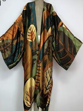 Bohemian Style Draped Kimono - Multi Green & Brown